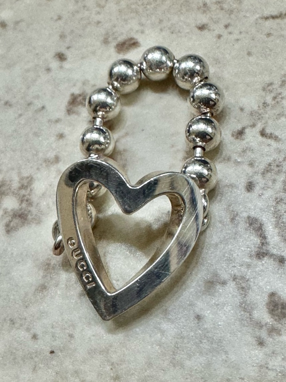 Gucci Silver Open-Heart Beaded Ring - Picture 5 of 7